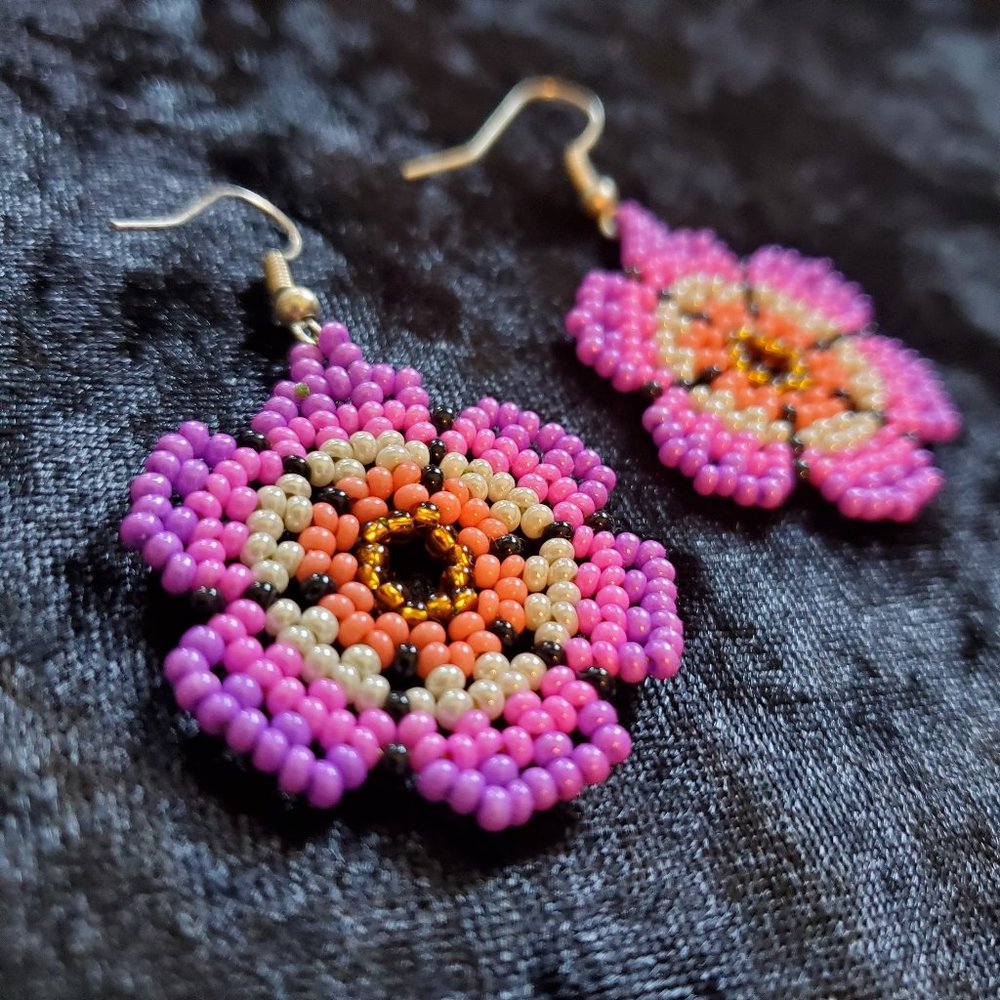 Hand-made Beaded Flower Earrings
